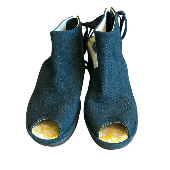 Fly London Peep Toe Lace Up Wedge Sandals Nubuck Suede Size 36 5.5 Women's - Picture 2 of 12